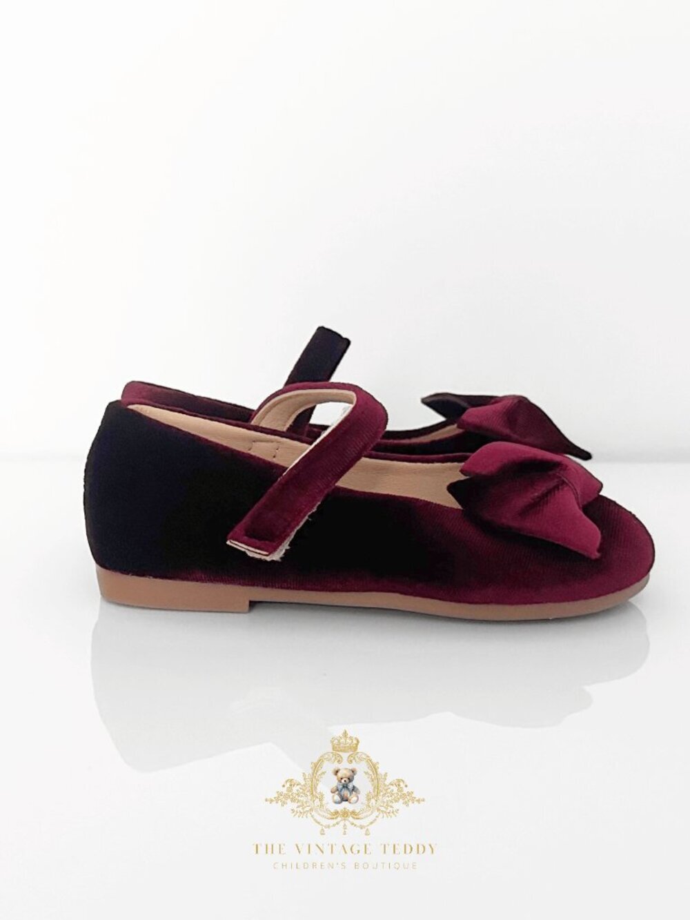 NWT Pretty Girls Mary Jane Velvet Flats Children's Shoes Toddler Burgundy 6.5 - Picture 2 of 4